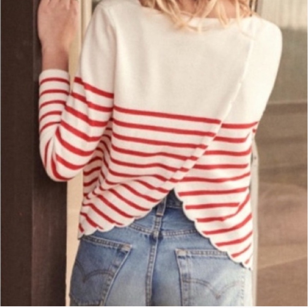 NWT Sezane Red and White Striped Long Sleeve Top M. Tulip back. Corentine jumper
